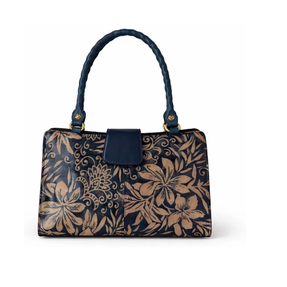 Patricia Nash Rienzo Greek Floral Leather Blue Shoulder Handbag